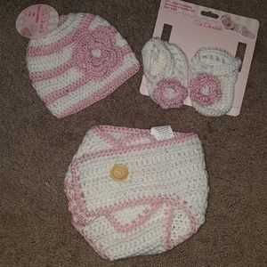FINAL knit Headwrap/booties/hat/diaper cover